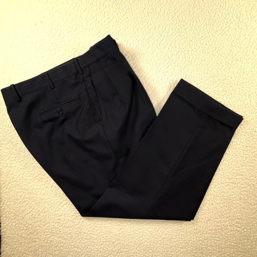Brooks Brothers 1818 Madison Navy Pinstripe Wool Pleat/Cuff Dress Pants 37W
